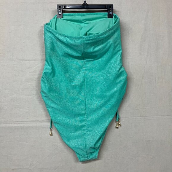 Shade & Shore Turquoise Green Sparkle Bandeau Medium Coverage One Piece Swimsuit - Picture 16 of 16